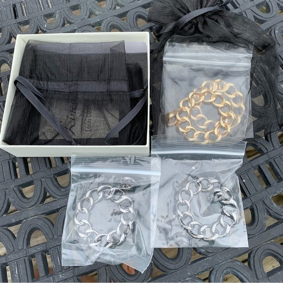 🆕 Linea by Louis Dell’olio Link Earring Set Silver Gunmetal & Goldtone Clip on - Picture 2 of 7